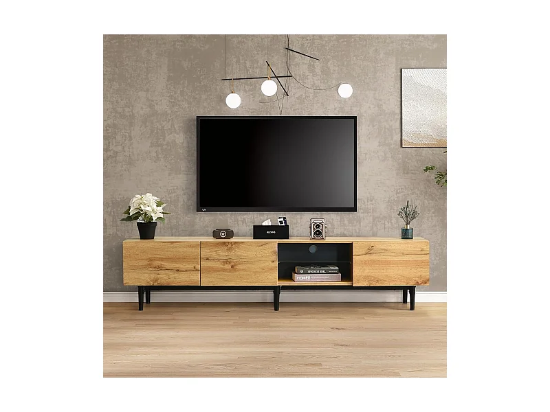 Mueble TV, Mueble TV Estilo Industrial 175cm con LED, Estantes y Almacenaje, 3 Puertas, madera