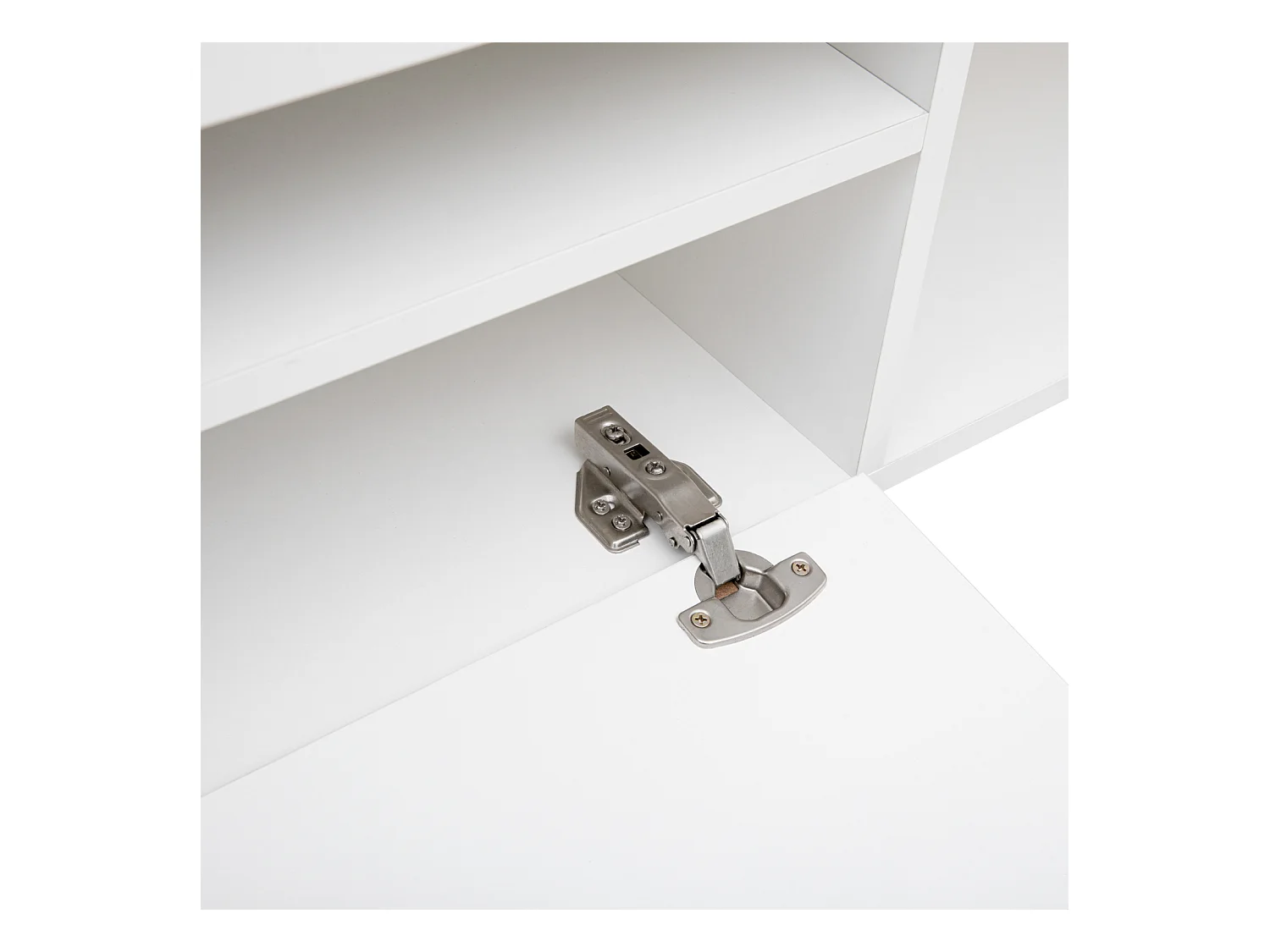 Meuble TV Blanc 260x35x40 cm , 3 niveaux , 3 compartiments , 2 portes , éclairage LED Réglable