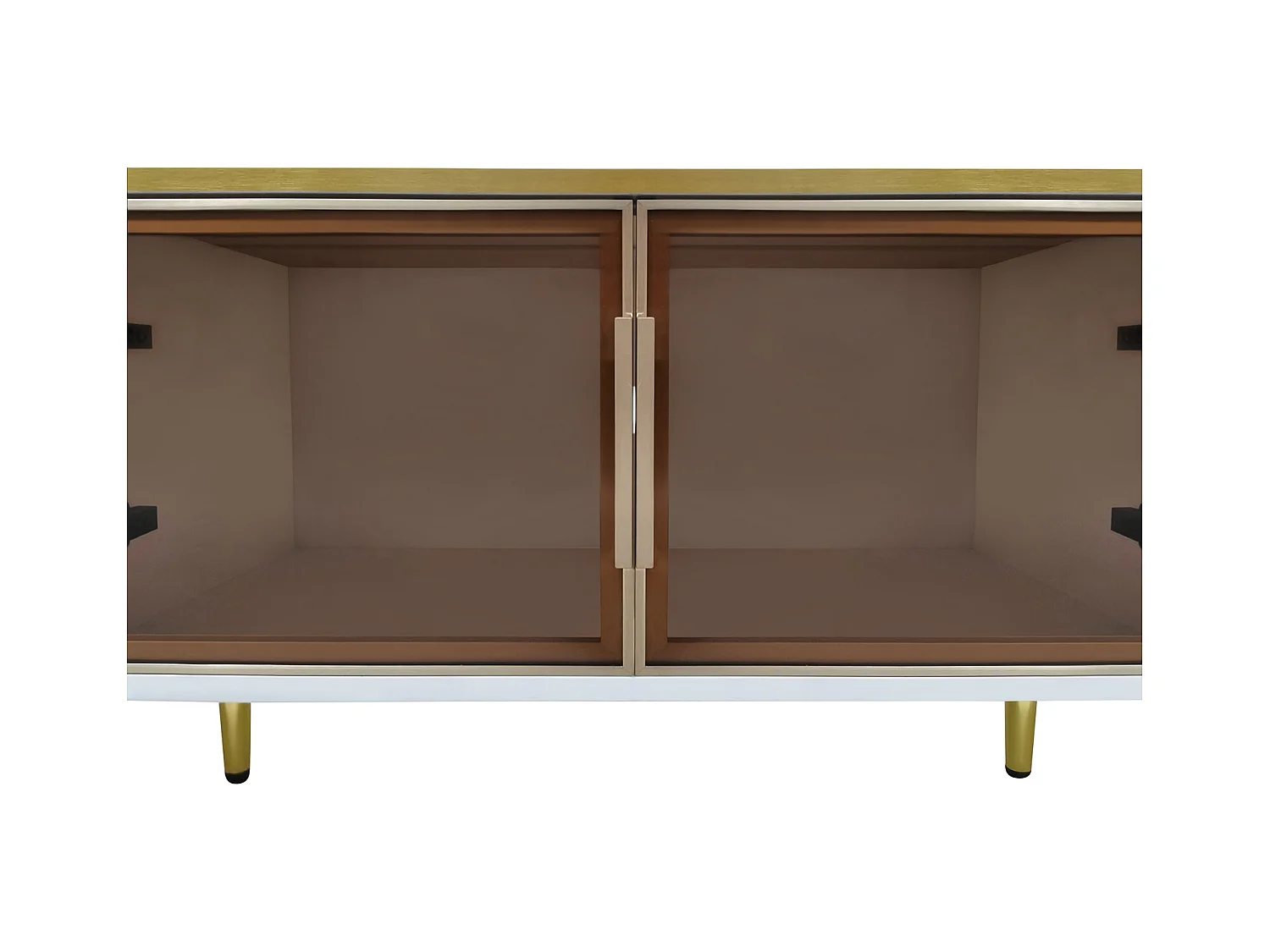 Meuble TV Blanc Meuble télé avec LED , Commode avec 4 tiroirs et 2 Portes en Verre trempé