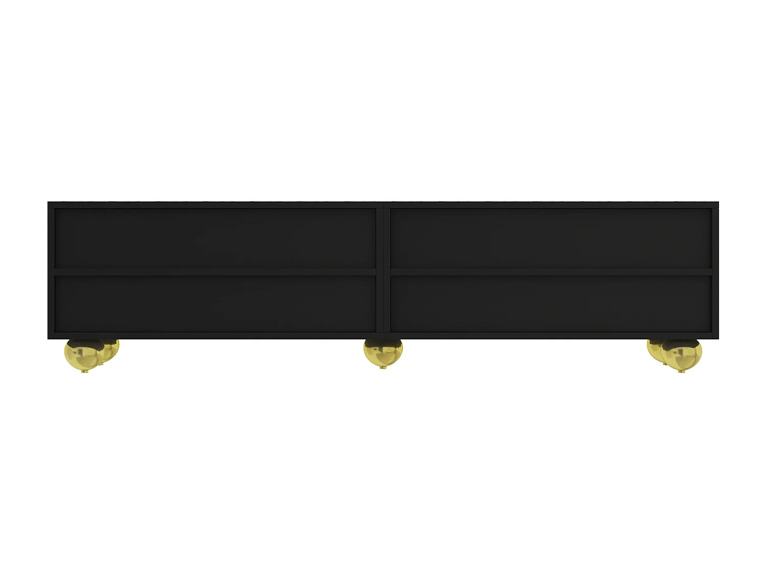 Meuble TV Moderne Noir avec Rangement, Meubles Bas avec 4 Portes et Pieds Ronds dorés, Noir+Gold