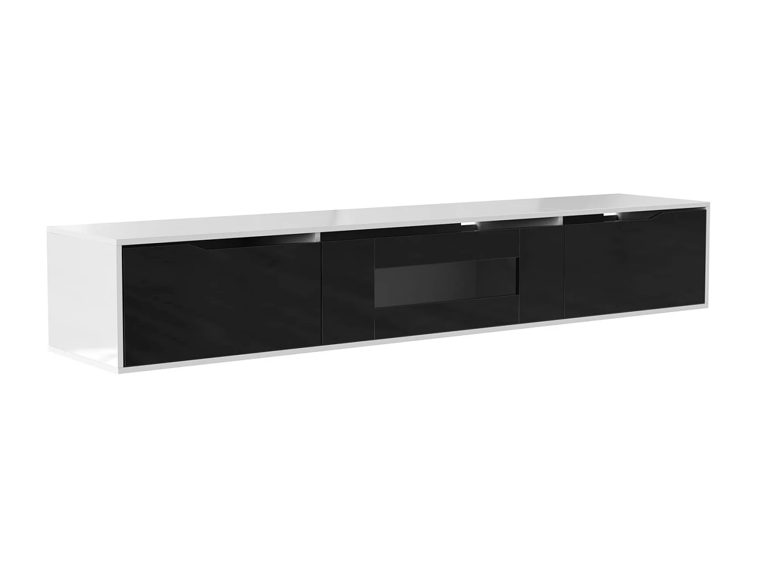 Meuble TV Moderne avec éclairage LED et 3 Portes, Armoire Mural avec Espace de Rangement, Noir