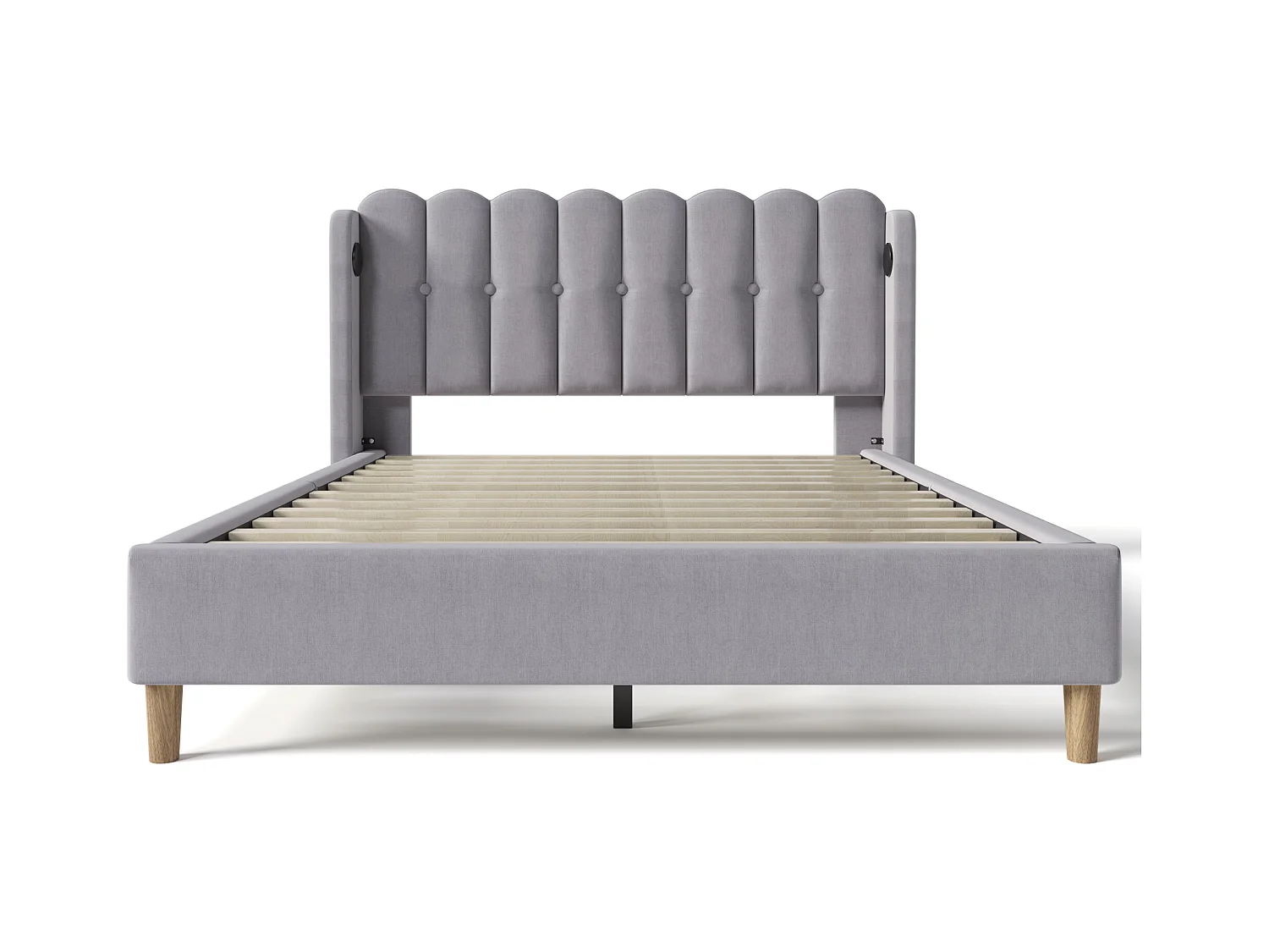 Cama doble tapizada con carga USB tipo C,estructura de 140 x 200 cm.