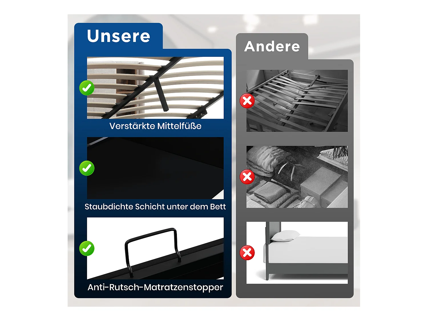 Lit double avec charge sans fil USB C, cadre de lit rembourré 140 x 200 cm