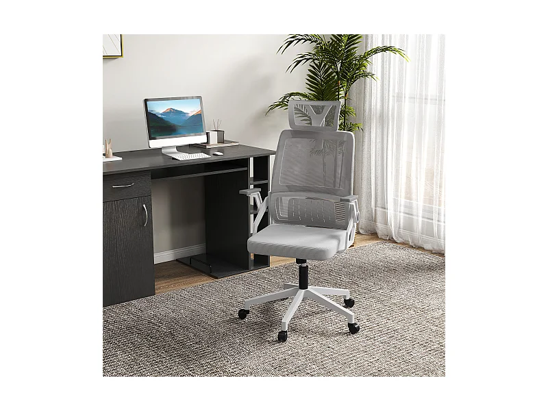 Ergonomischer Bürostuhl, verstellbare Kopfstütze und Armlehnen, verstellbarer Dreh