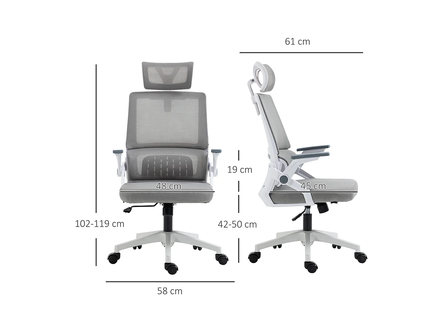 Cadeira de escritório ergonómica, com apoio de cabeça e braços ajustáveis, giratória ajustável
