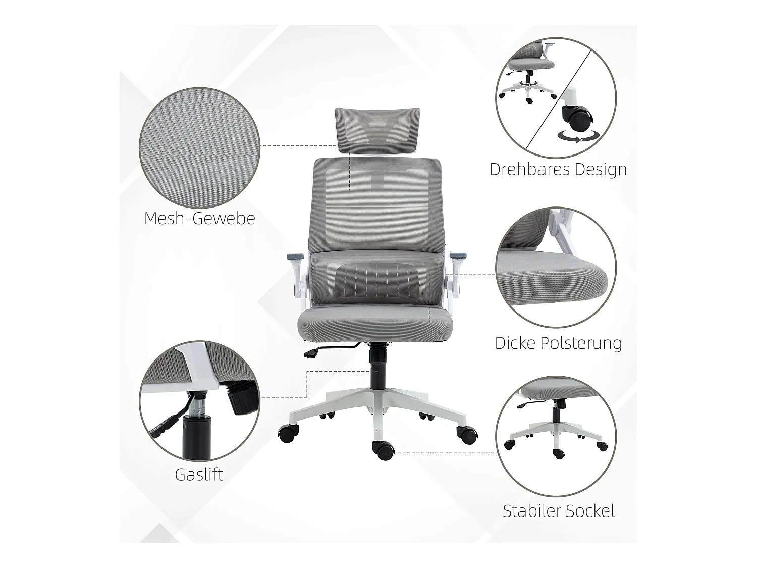 Chaise de bureau ergonomique,appui-tête et accoudoirs réglables,pivotante réglable