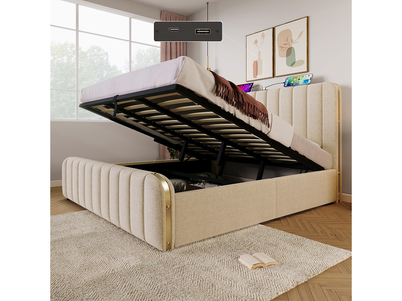 Tweepersoonsbed Houten Zwevend Bed Met Hoofdeinde - 180 X 200 Cm Sonoma Eik Wit