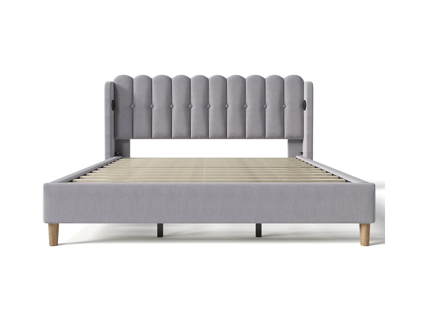 Gepolstertes Doppelbett mit USB-C-Ladefunktion, 180 x 200 cm Bettgestell