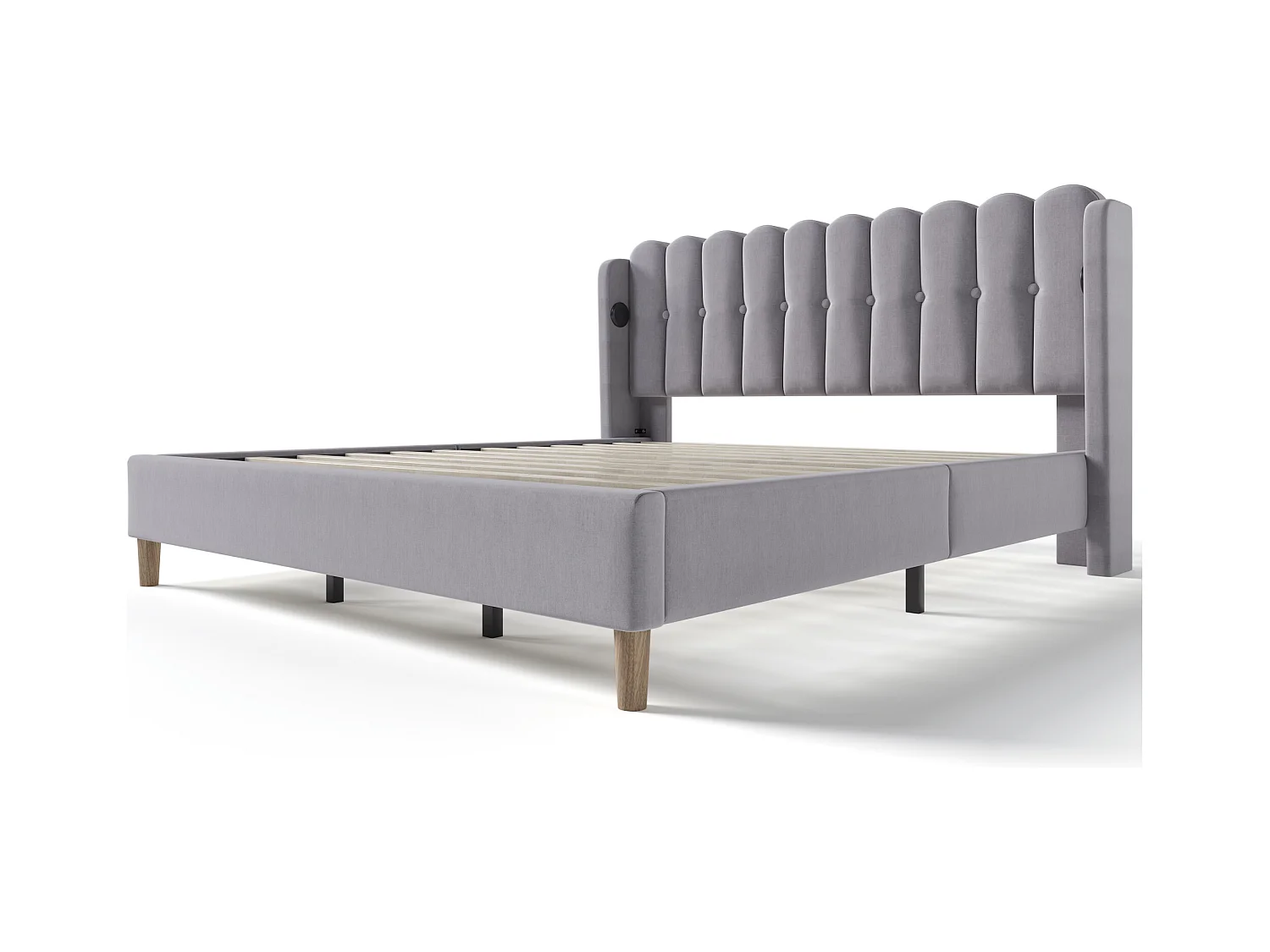 Gepolstertes Doppelbett mit USB-C-Ladefunktion, 180 x 200 cm Bettgestell