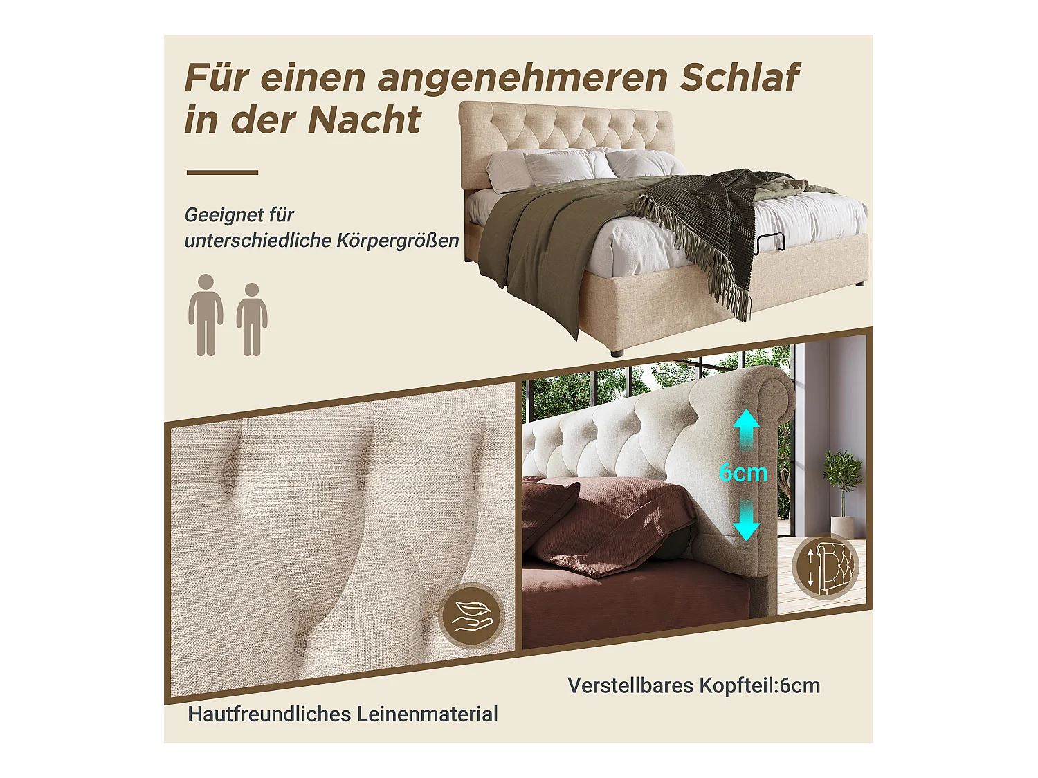 Lit double hydraulique rembourré 160x200cm,tête de lit réglable,lit avec sommier à lattes