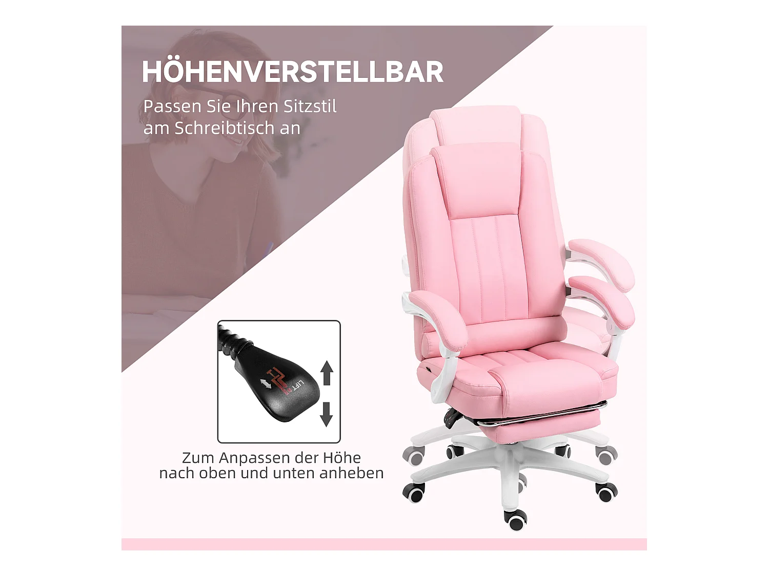 Silla de oficina reclinable con reposapiés, altura ajustable, cuero sintético