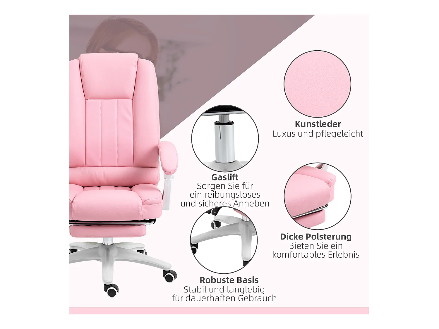 Silla de oficina reclinable con reposapiés, altura ajustable, cuero sintético