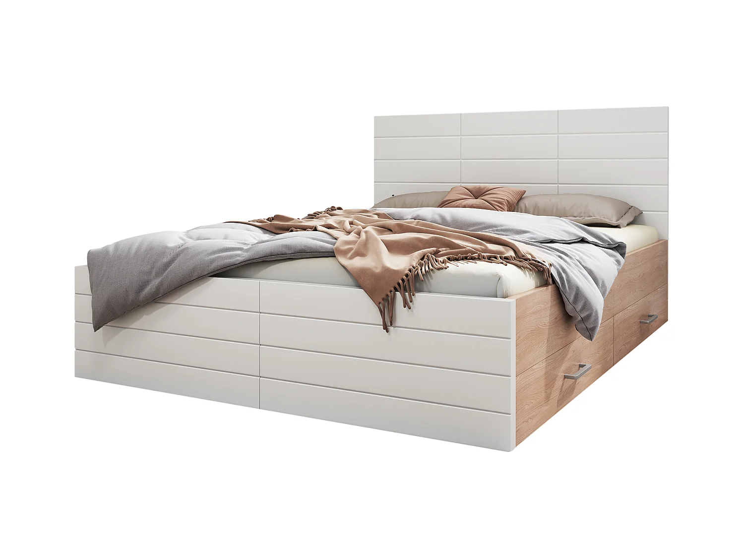 Holz-Doppelbett 180×200 cm mit 2 Schubladen, inklusive Bettrahmen und Lattenrost
