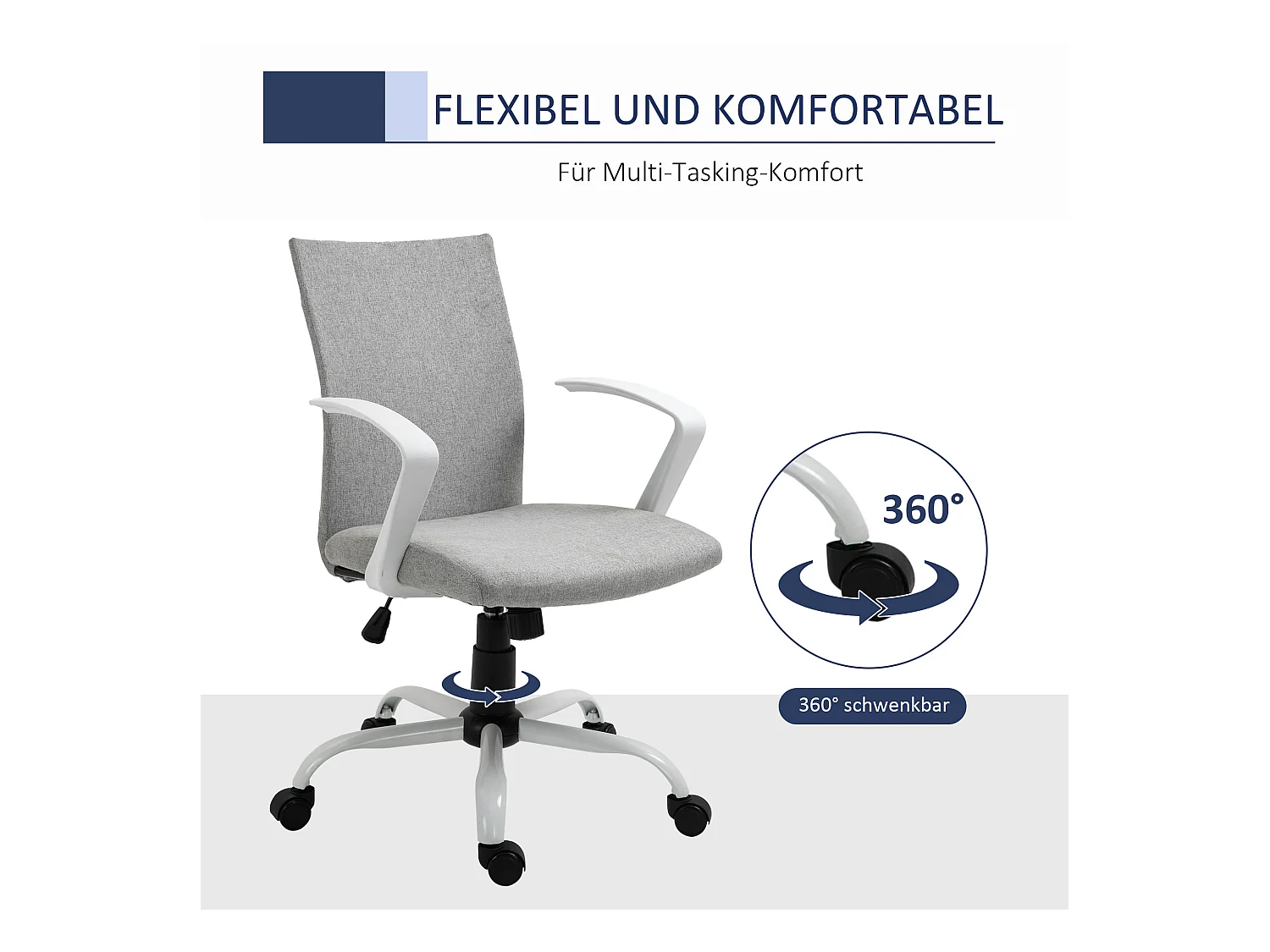 Ergonomischer Bürostuhl, höhenverstellbar, Wippfunktion, 360° drehbar, grau