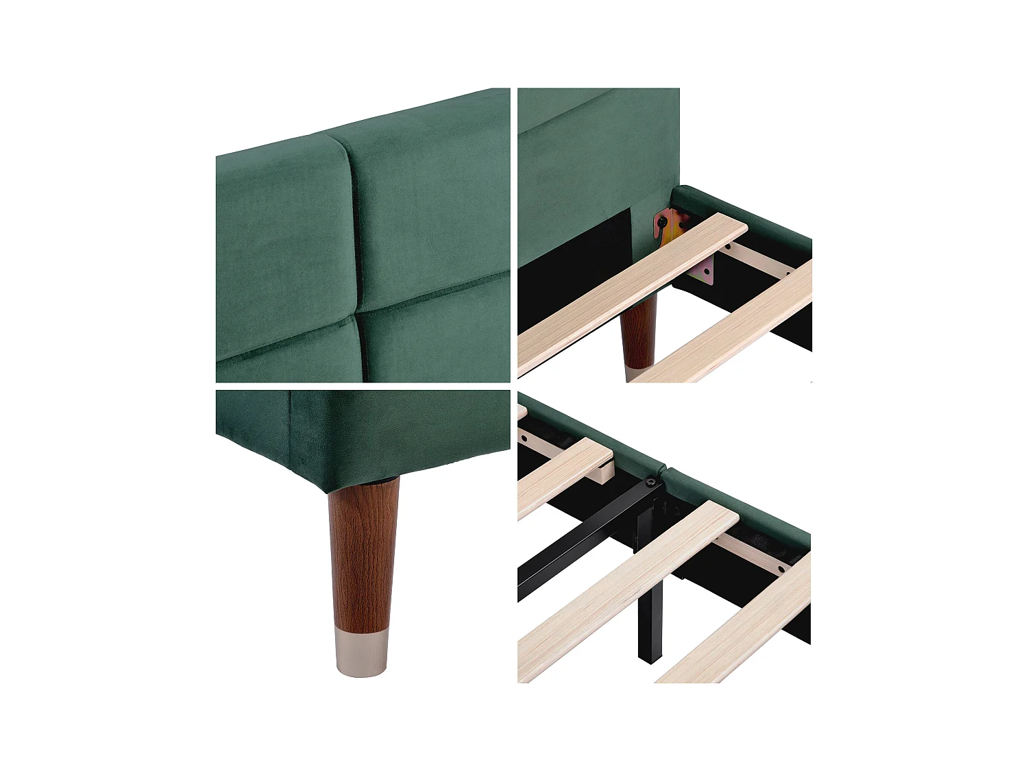 Gestoffeerd bed,tweepersoonsbed met lattenbodem,gestoffeerd bedframe 140x200cm,groen