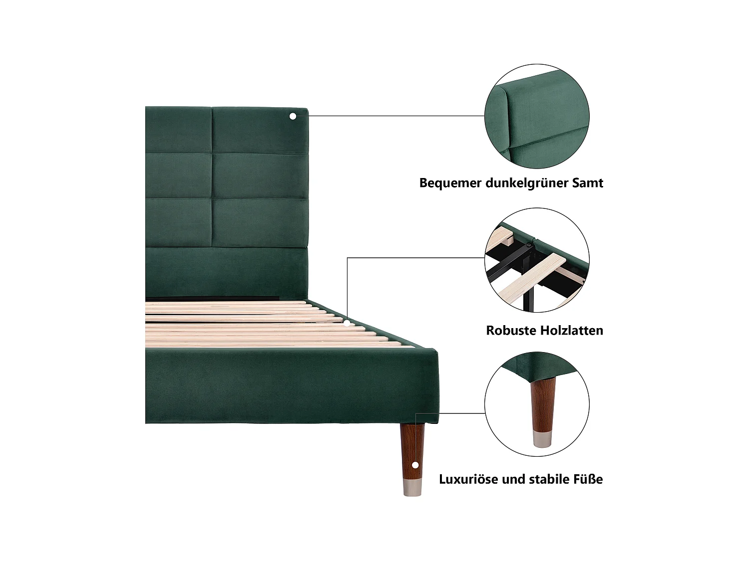 Gestoffeerd bed,tweepersoonsbed met lattenbodem,gestoffeerd bedframe 140x200cm,groen