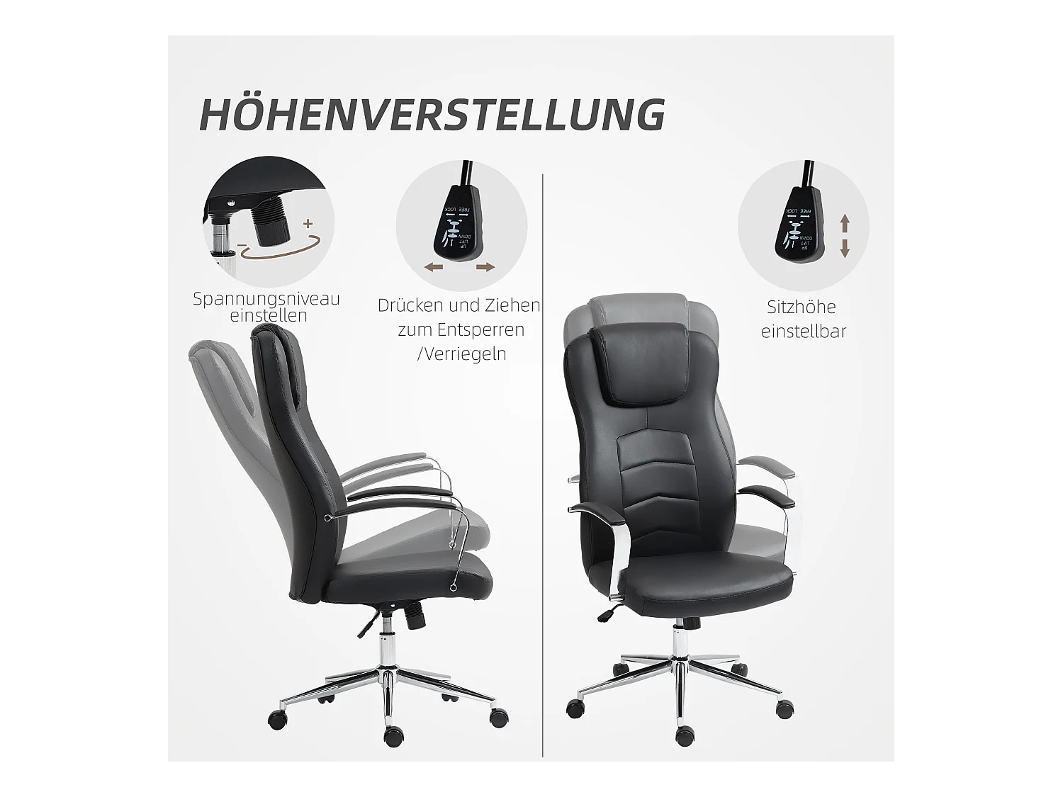 Chaise de bureau inclinable,rembourrée,réglable en hauteur,pivotante,fonction allongée