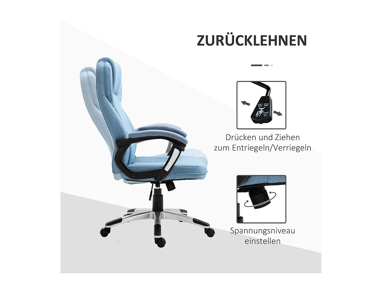 Ergonomischer Chefsessel, höhenverstellbar, hell Blauer Leinenstoff, 66 x 75 x 110–120 cm