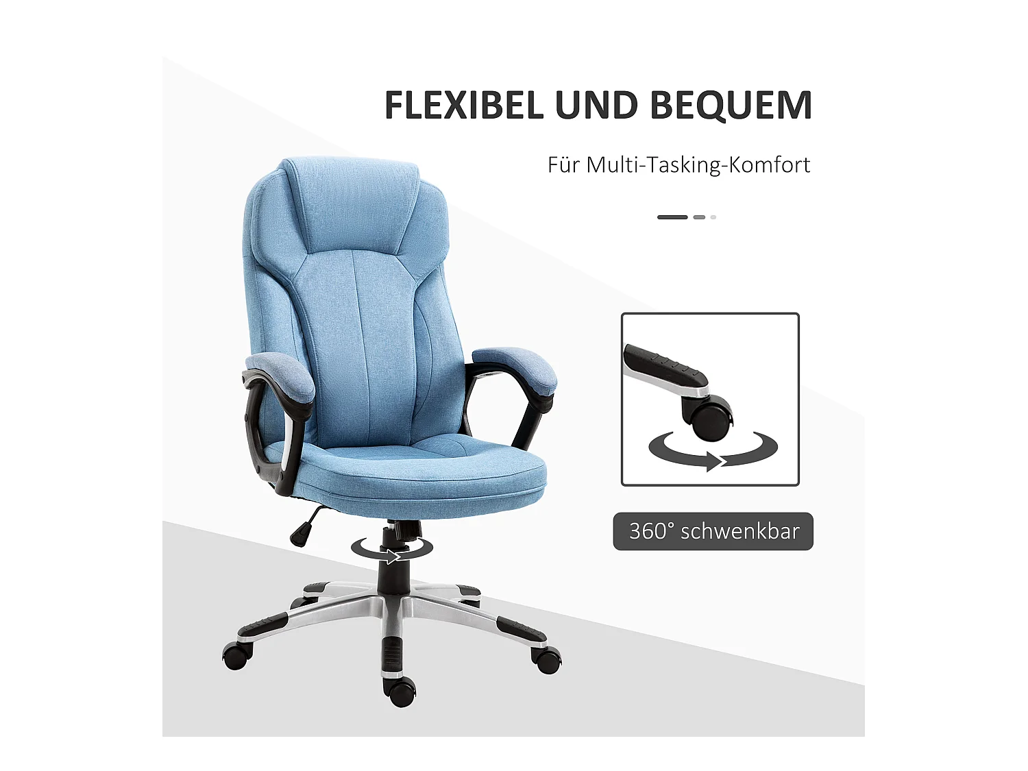 Ergonomische directiestoel, in hoogte verstelbaar, lichtblauwe linnen stof 66x75x110-120cm