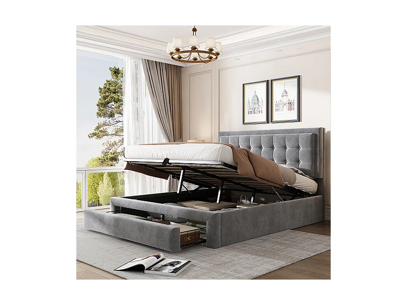 Gepolstertes Bett 140 x 190 cm mit Lattenrost und Kopfteil, Doppelbett