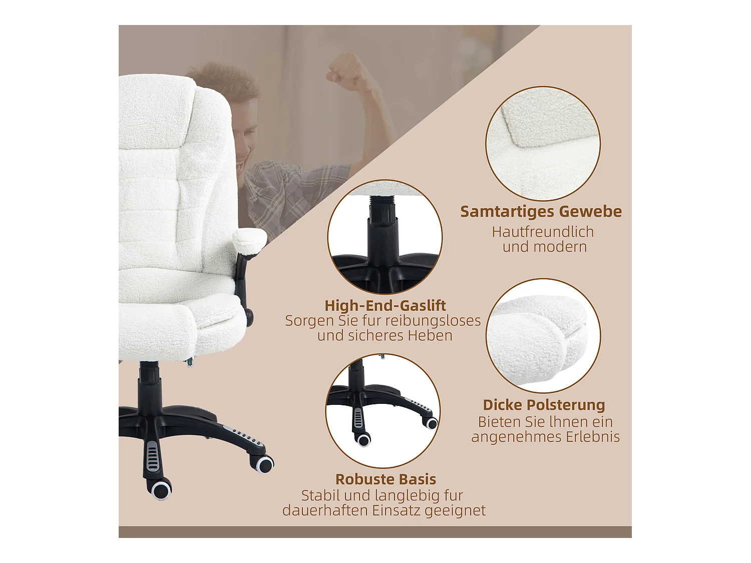 Massage-Bürostuhl, 67 x 74 x 107–116 cm, höhenverstellbar, Wippfunktion