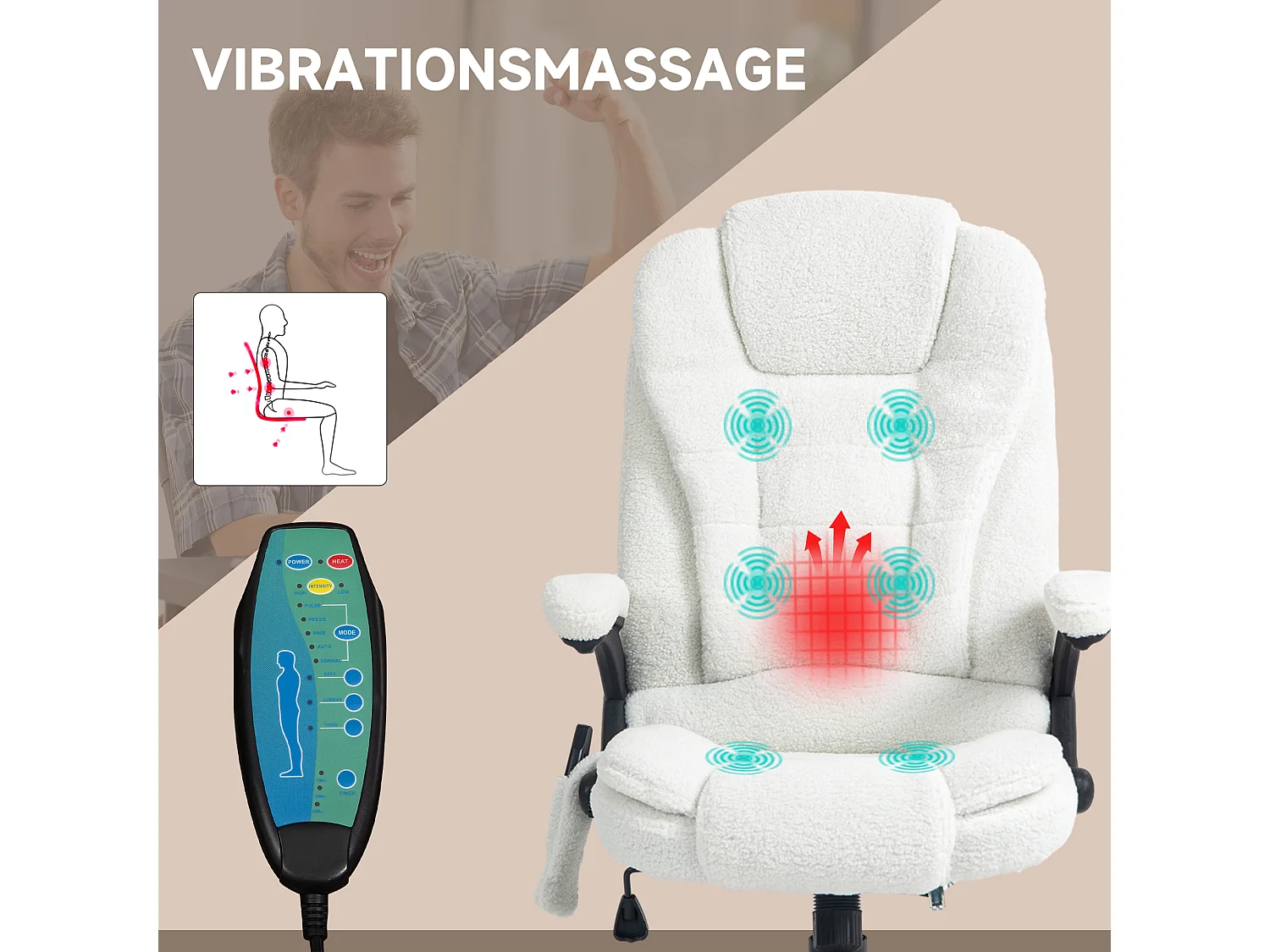Massagebureaustoel, 67 x 74 x 107-116 cm, in hoogte verstelbaar, schommelfunctie