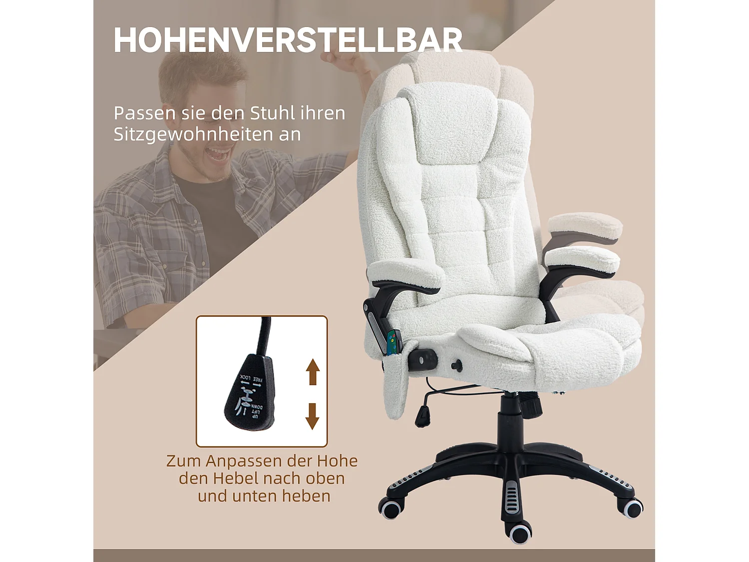 Massage-Bürostuhl, 67 x 74 x 107–116 cm, höhenverstellbar, Wippfunktion