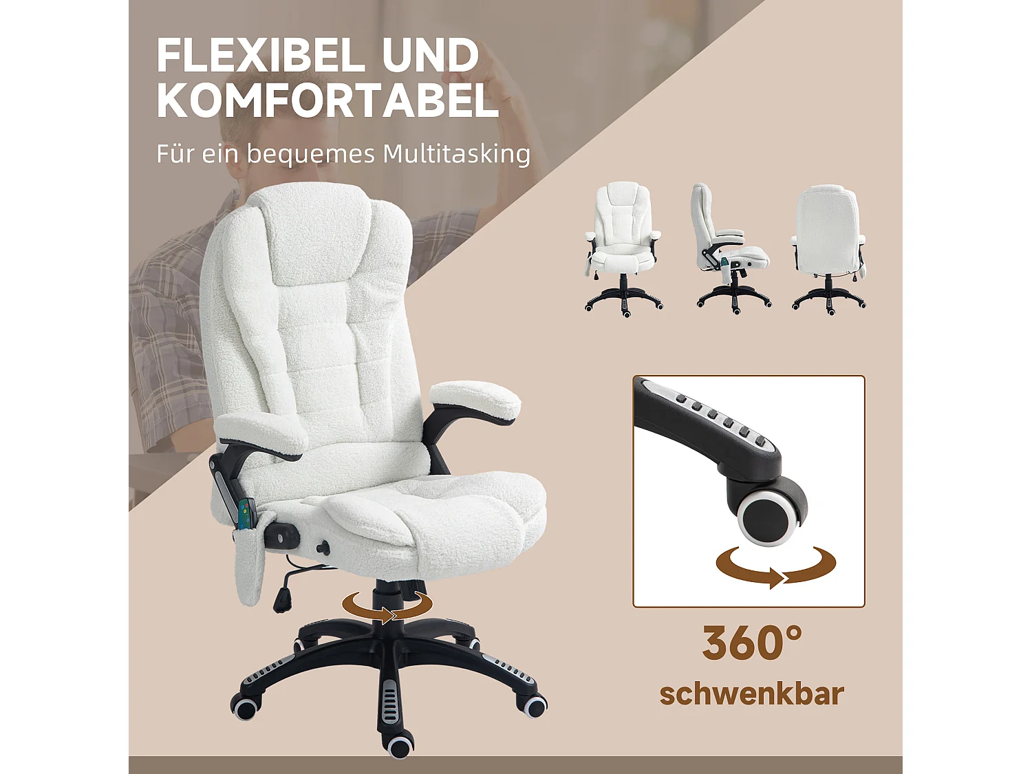 Massage-Bürostuhl, 67 x 74 x 107–116 cm, höhenverstellbar, Wippfunktion