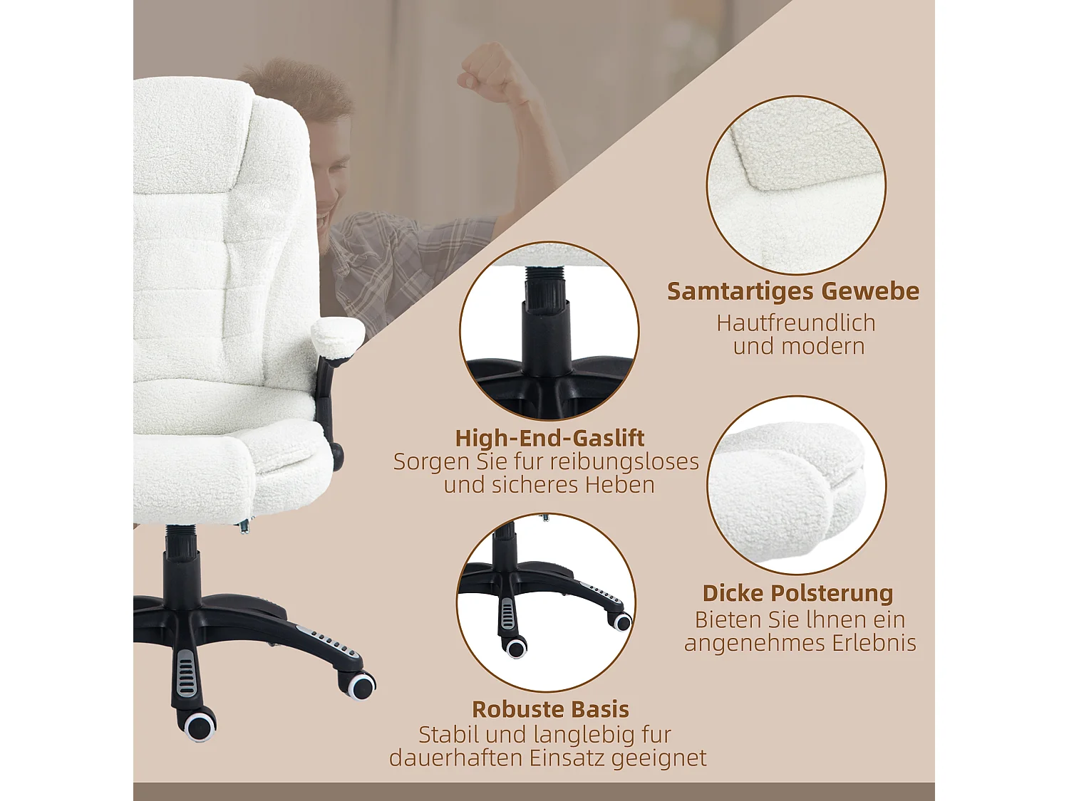 Massage-Bürostuhl, 67 x 74 x 107–116 cm, höhenverstellbar, Wippfunktion