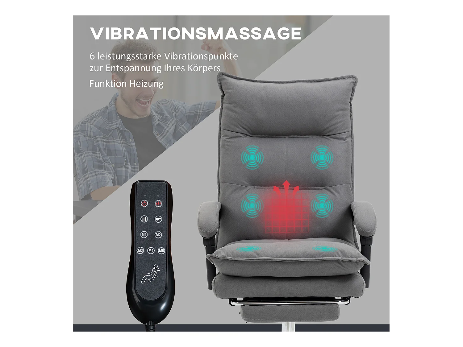 Bureaustoel met massage, in hoogte verstelbaar, ergonomische pc-stoel, donkergrijs