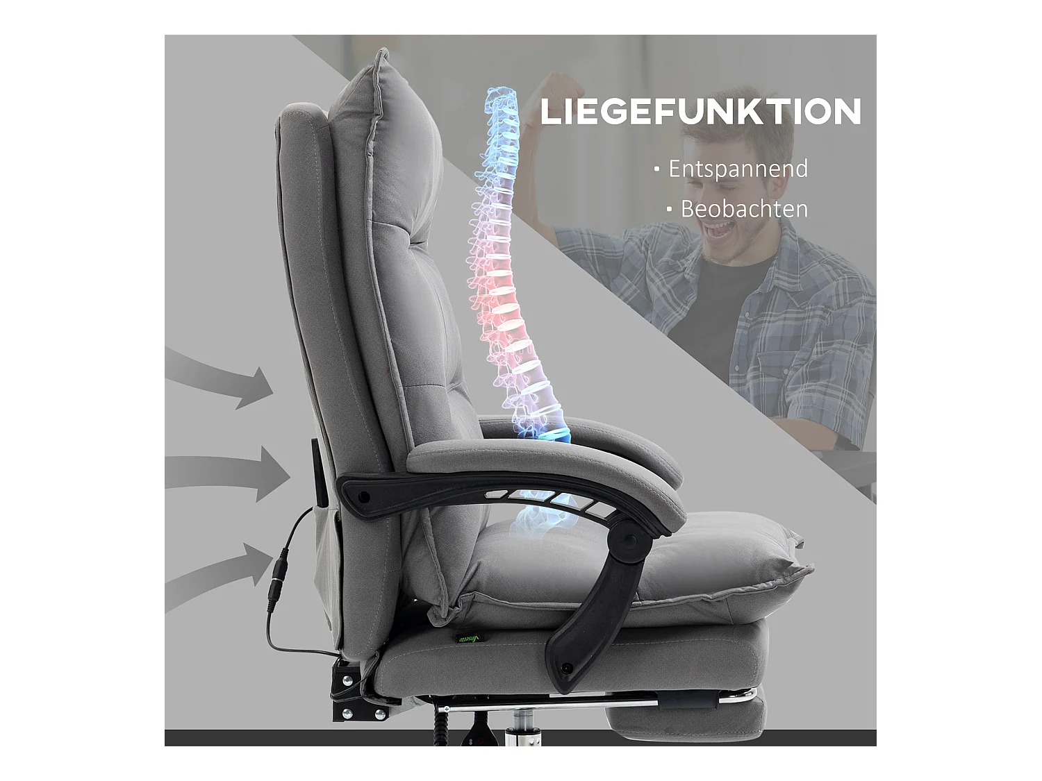 Bureaustoel met massage, in hoogte verstelbaar, ergonomische pc-stoel, donkergrijs