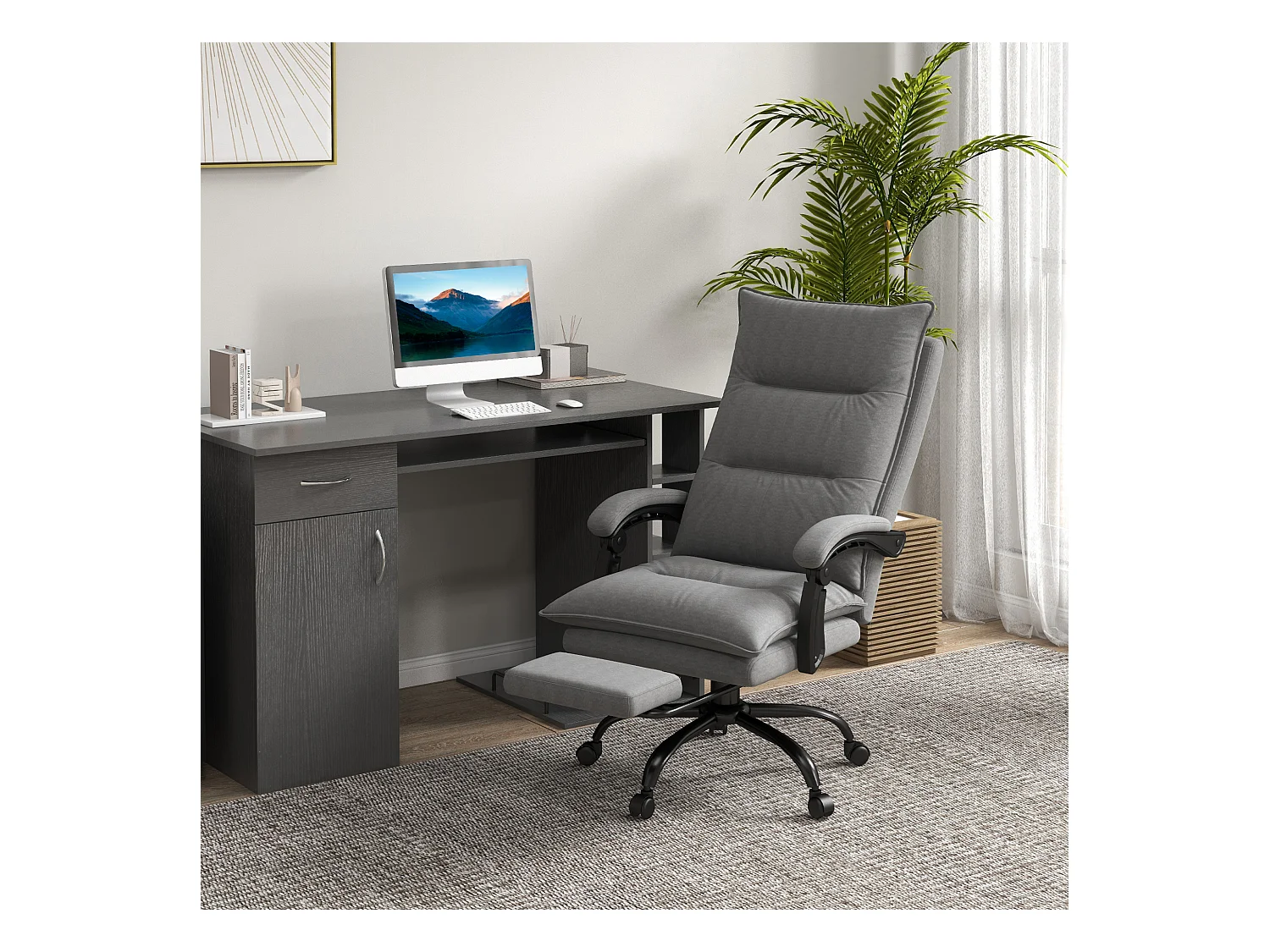 Bureaustoel met massage, in hoogte verstelbaar, ergonomische pc-stoel, donkergrijs