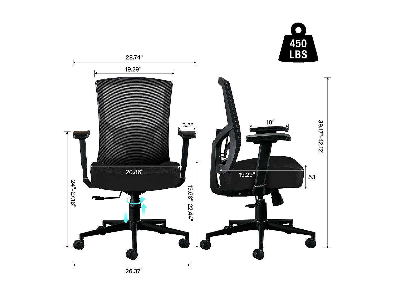 Chaise de bureau ergonomique 200KG,chaise de travail dossier haut,avec soutien lombaire