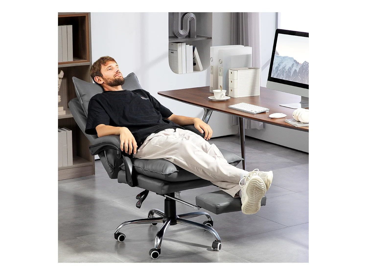 Chaise de bureau avec fonction allongée,réglable en hauteur,repose-pieds,rembourrée