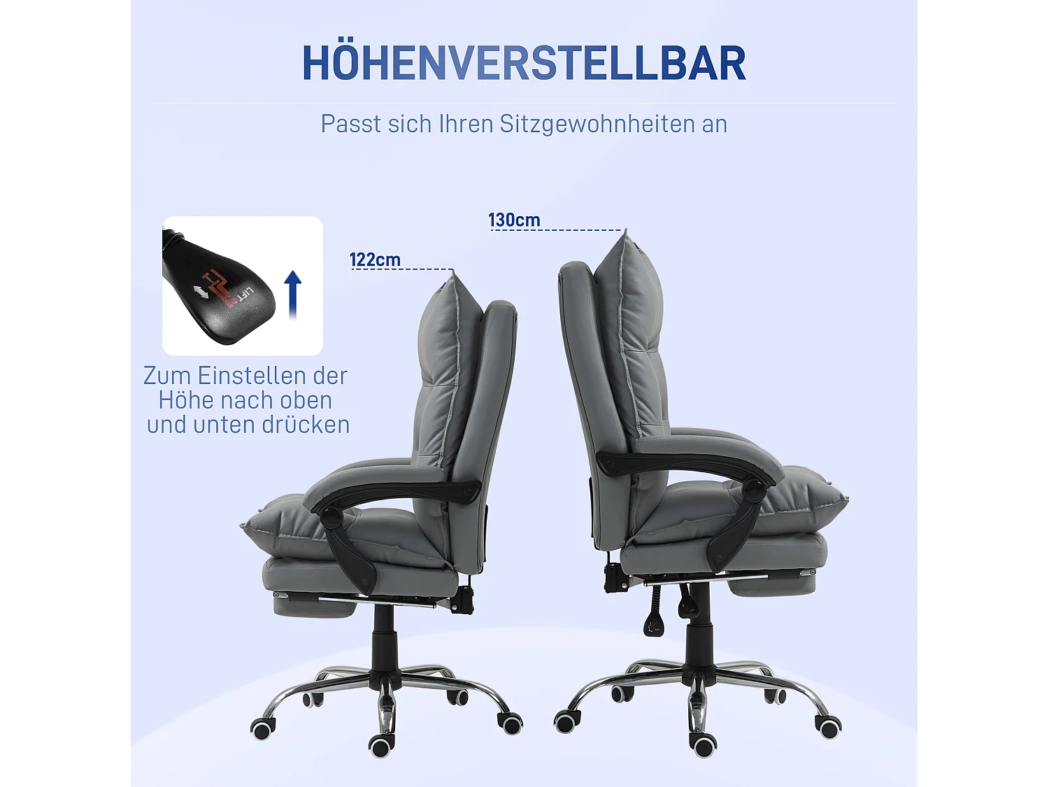 Chaise de bureau avec fonction allongée,réglable en hauteur,repose-pieds,rembourrée