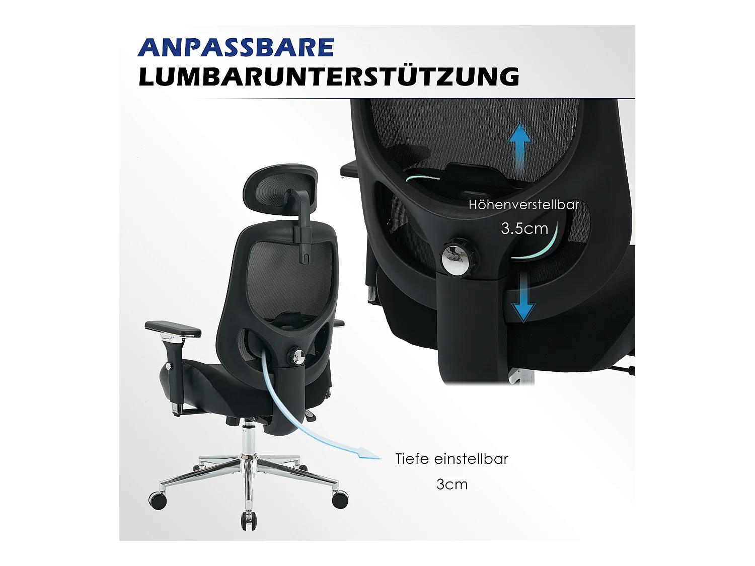 Chaise de bureau ergonomique avec accoudoirs 4D réglables,adaptée aux grandes tailles