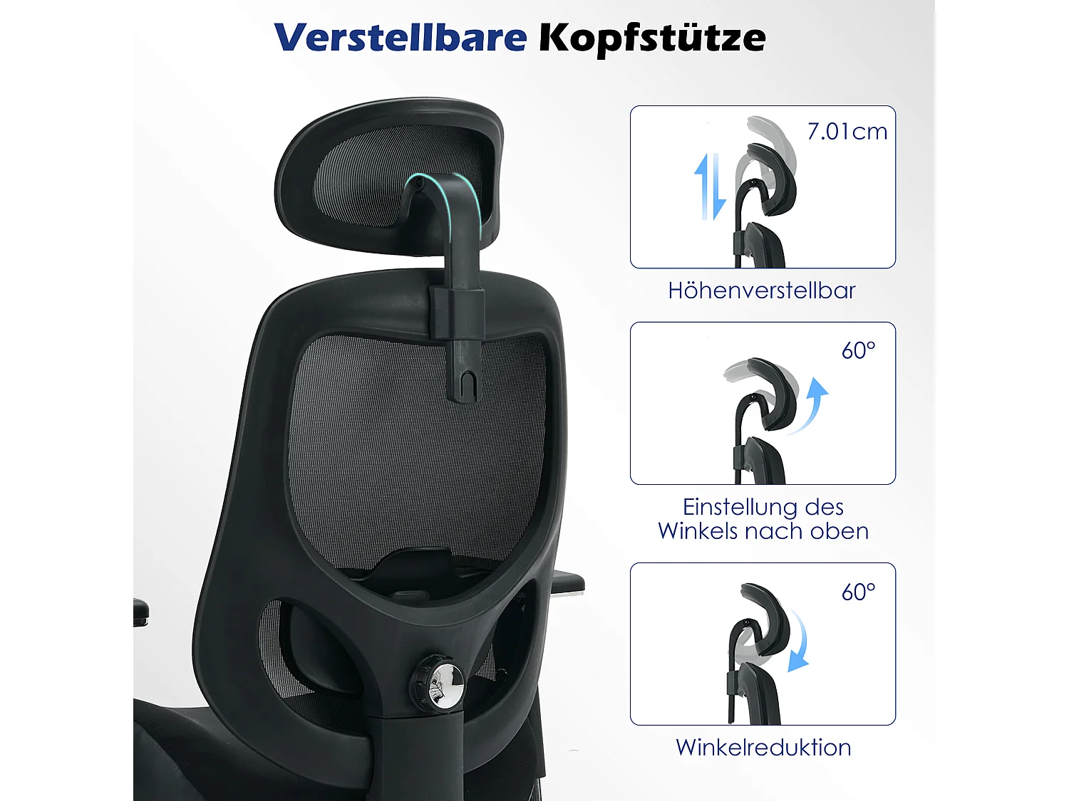 Ergonomische bureaustoel met 4D verstelbare armleuningen, geschikt voor lange mensen