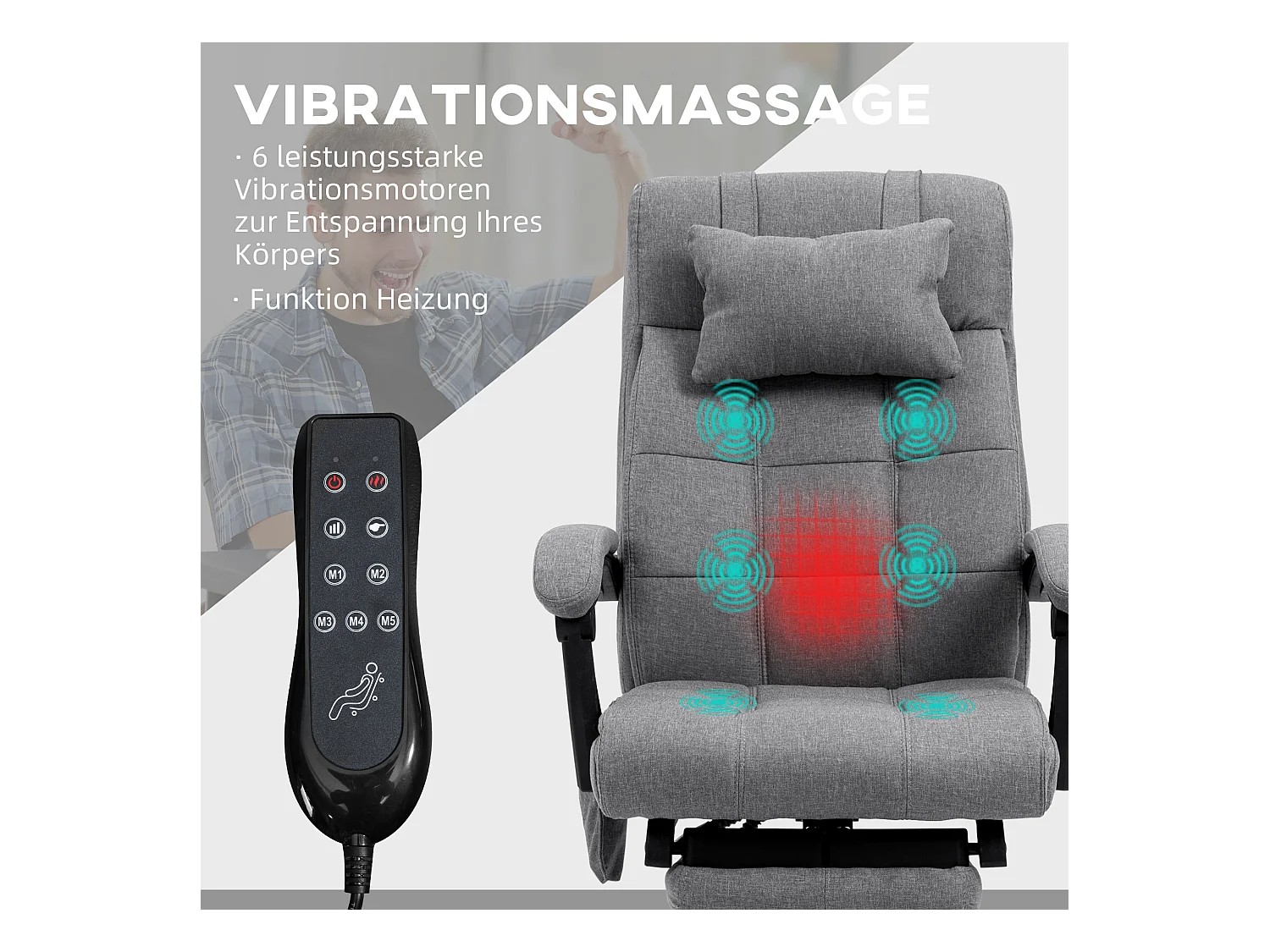 Chaise de bureau  avec fonction massage,réglable en hauteur,chauffage lombaire