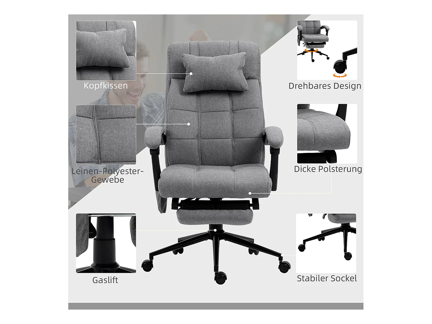 Chaise de bureau  avec fonction massage,réglable en hauteur,chauffage lombaire