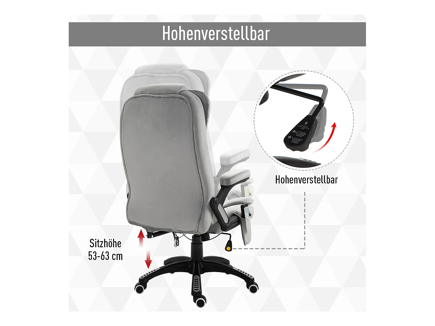 Massagestoel, ergonomisch, in hoogte verstelbaar, PU wielen, kantoorcomfort en ontspanning