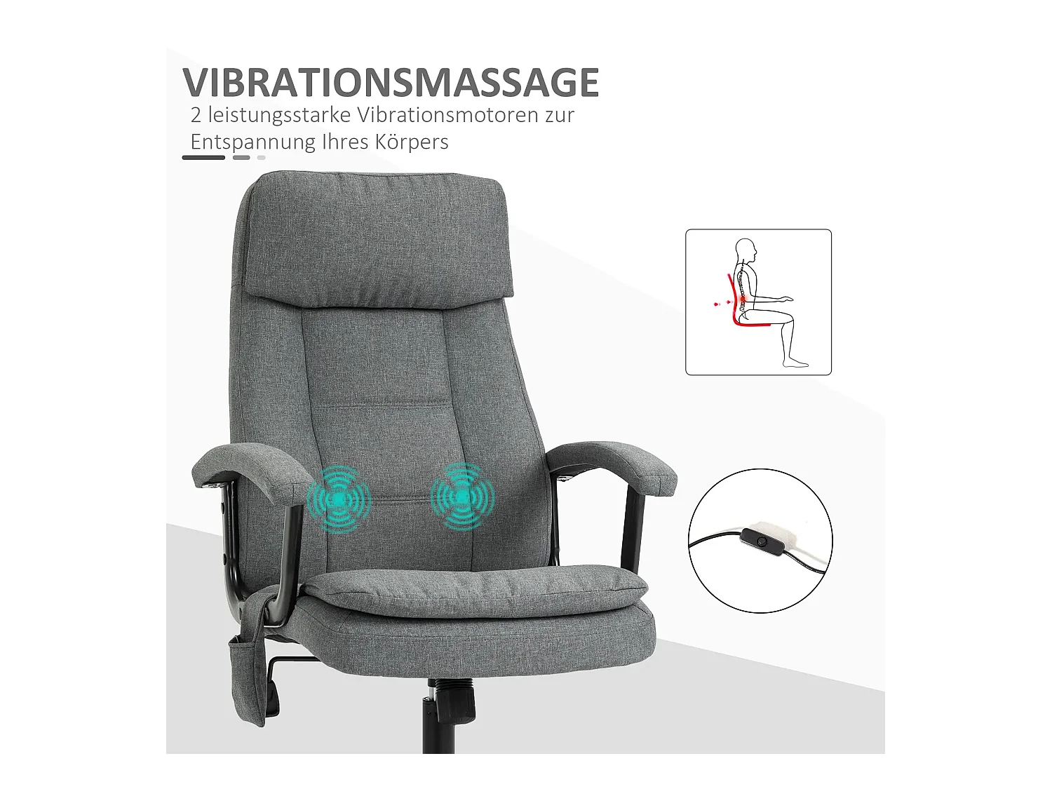 Massage-Bürostuhl, ergonomisch, höhenverstellbar, Gaming-Stil, grau