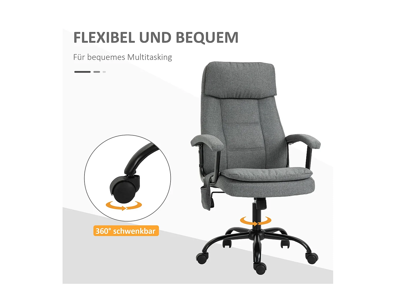 Massage-Bürostuhl, ergonomisch, höhenverstellbar, Gaming-Stil, grau