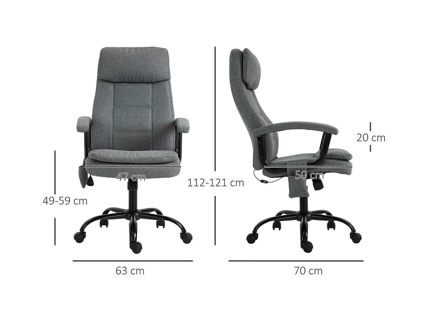 Fauteuil de bureau  massant,ergonomique,réglable en hauteur,style gaming,gris