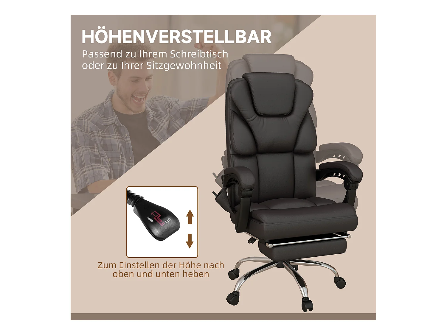 Chaise de bureau avec fonction massage,fauteuil ergonomique,siège de direction,brun