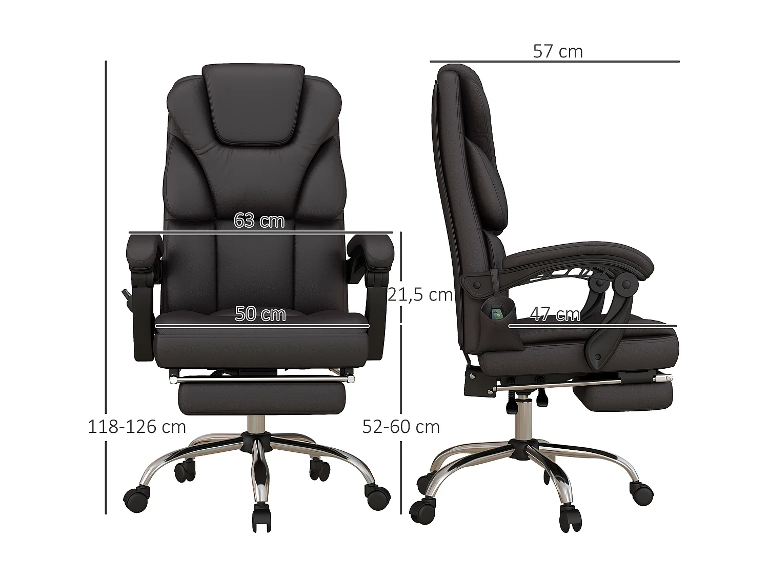 Cadeira de escritório com função de massagem, cadeira ergonómica, cadeira executiva, castanha