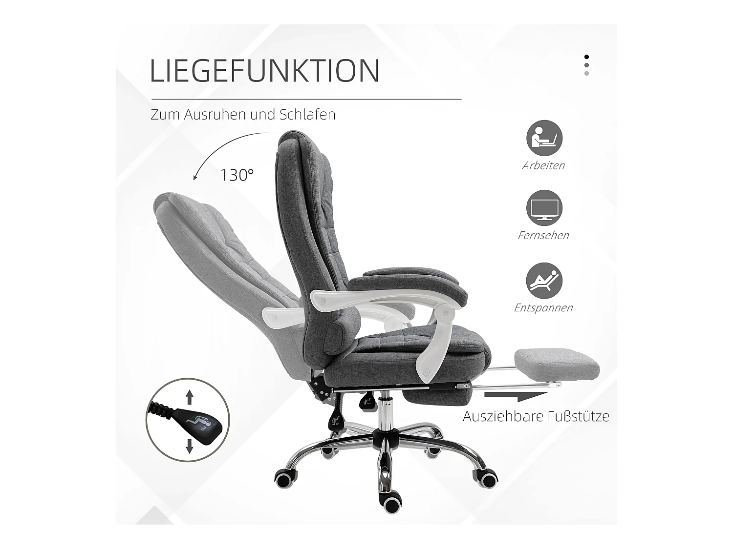 Ergonomische bureaustoel met opvouwbare voetensteun, in hoogte verstelbaar en verstelbaar