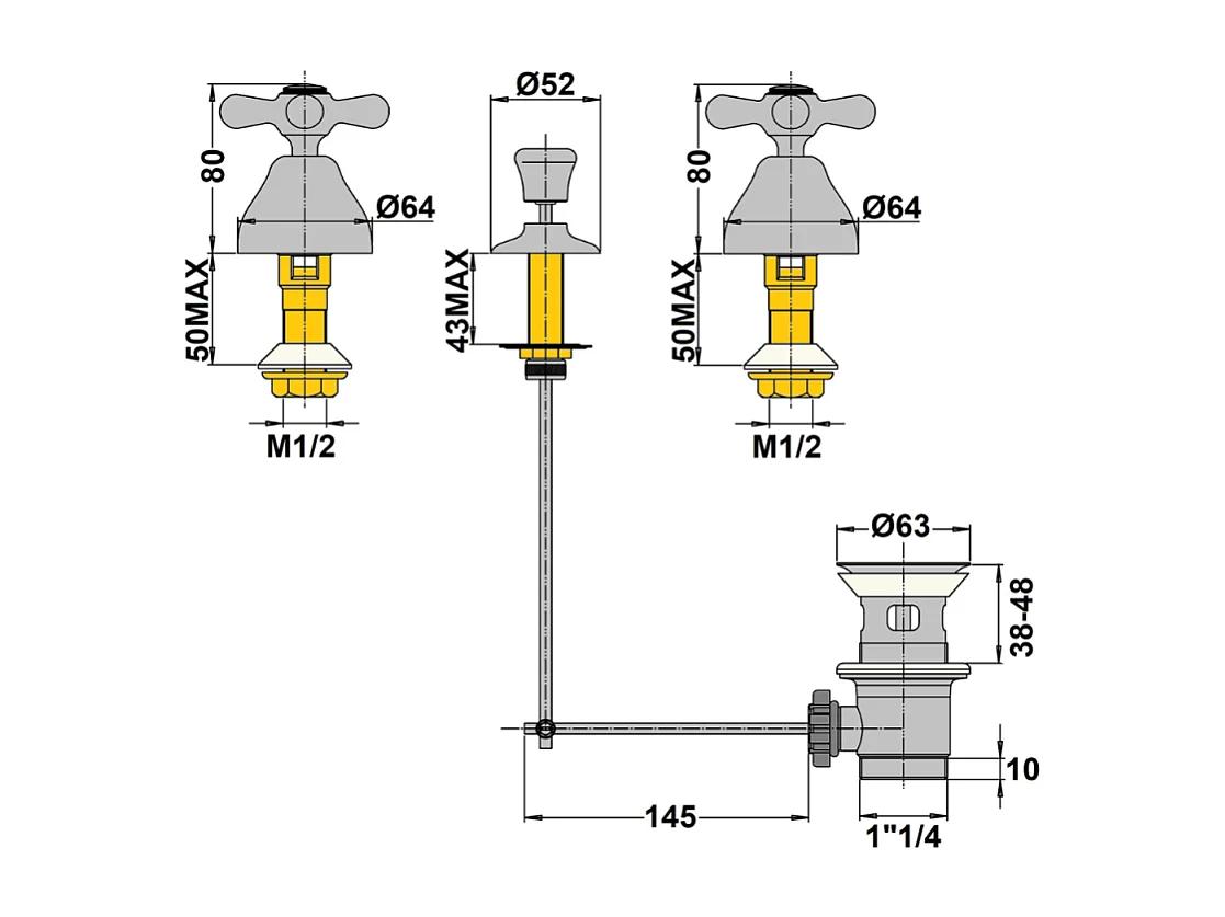 Mélangeur bidet 3 trous PAINI Tiffany Chromé