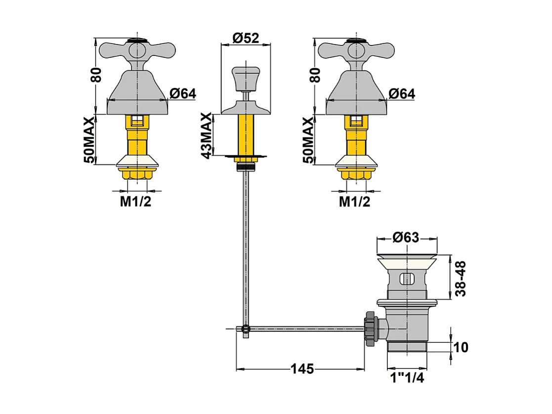 Mélangeur bidet 3 trous PAINI Tiffany Chromé