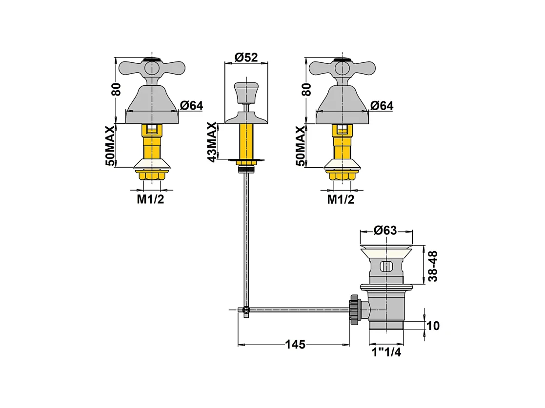 Mélangeur bidet 3 trous PAINI Tiffany Vieux Bronze