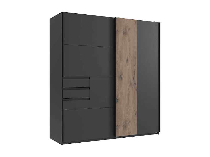 Armoire 2 portes coulissantes avec 3 tiroirs L180 cm - COBURG